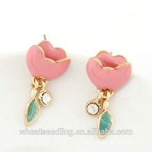 Fashion Lotus Stud Earring With Leaf Cute Earrings For Girls